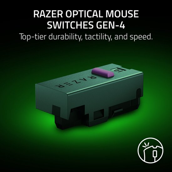 Razer optische muisschakelaar Gen-4, donkergroen met paarse accenten.