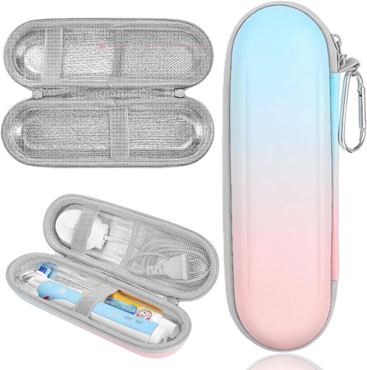 ByShane - Elektrische Tandenborstel Reisetui - Draagbare PU Etui voor Oral-B - Roze-Blauw Verloop - Roze Blauwe Kleur voor Verloop - Fris en Handig MouseButton Gradient.