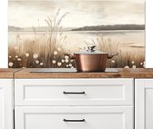 Spatscherm keuken 120x60 cm - Kookplaat achterwand Meer - Water - Natuur - Beige - Muurbeschermer - Spatwand fornuis - Hoogwaardig aluminium