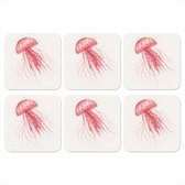 Sous-verres de verre Tentacules de méduses - Rose - 10 x 10 cm - Dessous de verre - 6 pièces