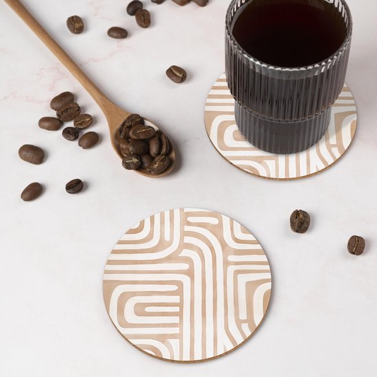 Sous-verres de verre ronds - Tons naturels - Motif labyrinthe - 10 x 10 cm - Lot de 6