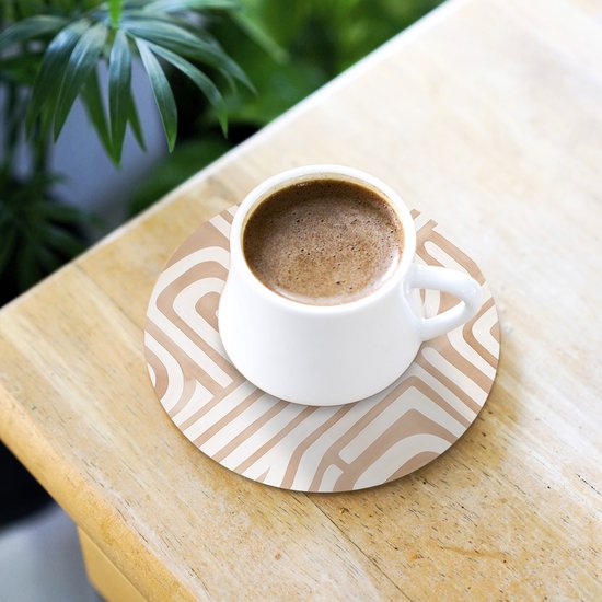 Sous-verres de verre ronds - Tons naturels - Motif labyrinthe - 10 x 10 cm - Lot de 6