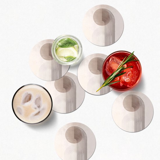 Sous-verres de verre - Rond - Minimaliste - Cercle - Gris clair - 10x10 cm - Dessous de verre - 6 pièces