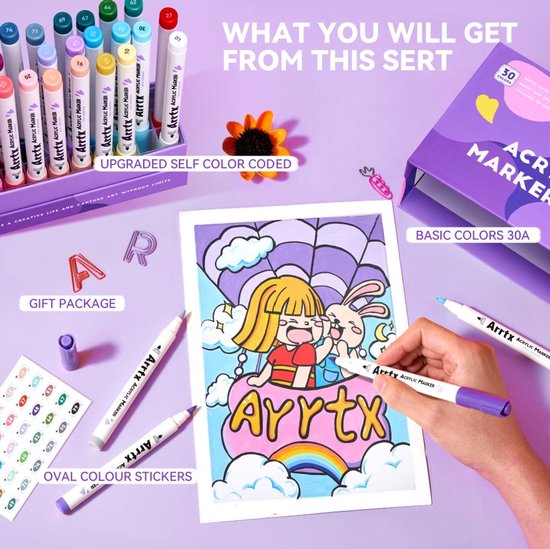 Arrtx Acrylmarkers Paint Brush Tip Markers - 90 kleuren (90B) | Be