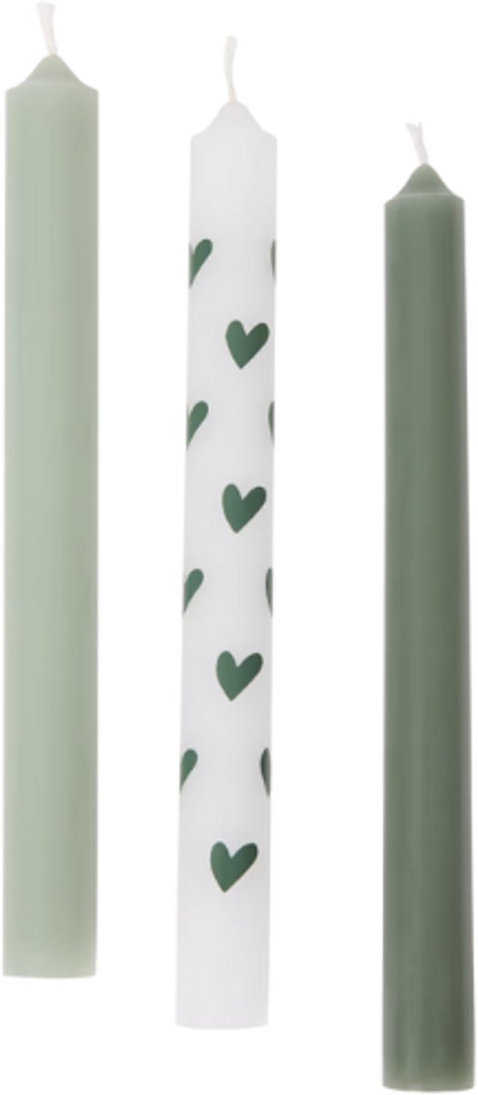 Dinerkaarsen - Set van 3 | Groene Dinerkaarsen 22 cm - Hart - Effen - Luxe Dinerkaarsen - Brandtijd: 6 uur — cadeau in Wonen & Interieur - foto 2