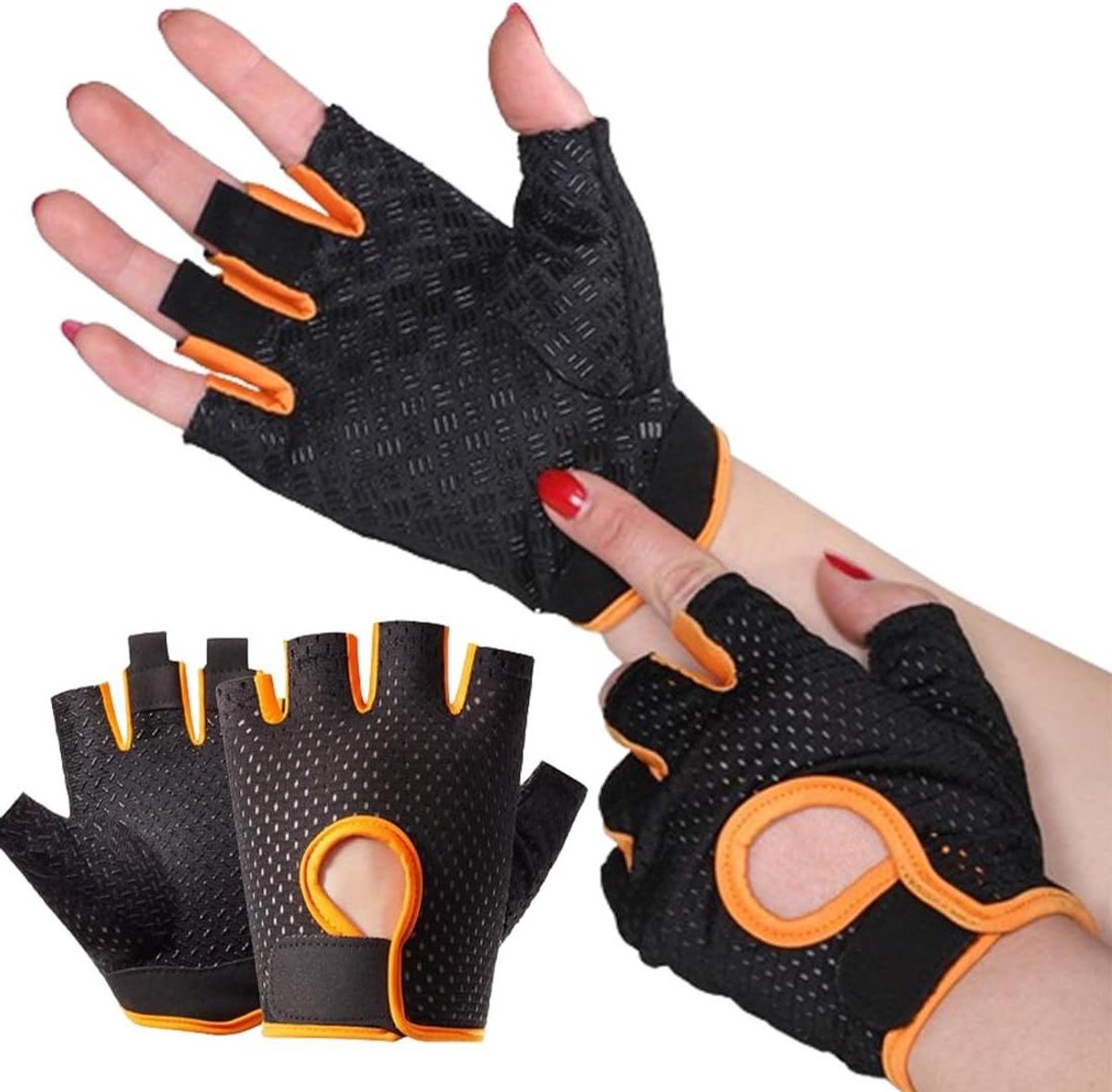 Allecto Plus - Fitnesshandschoenen voor dames | Pull-ups Calisthenics Kunstgymnastiek | Bodybuilding Touwtraining | Oranje | Maat M
