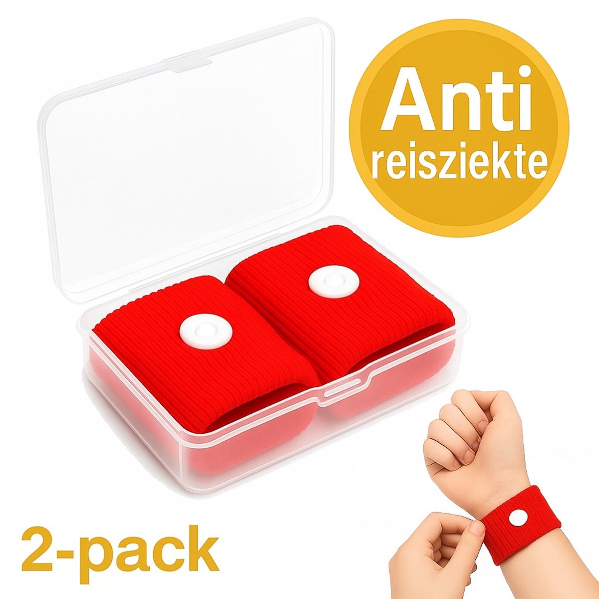 2 pack Rode Anti Misselijkheid Bandjes - Zeeziekte - Reisziekte - Anti Wagenziekte - Polsbandje - Anti Wagenziek universeel, kinderen en volwassenen - Rood