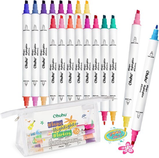 Ohuhu Magic Highlighters Dual Tip Chisel & Fine 16 markers en 32 ...