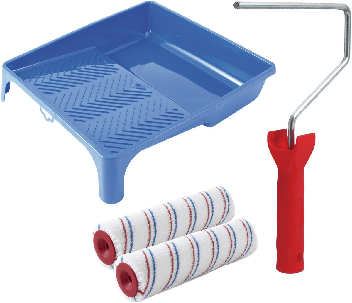 Sorex pluisvrije verfrollers schilderen set - met beugel en verfbak - 2x vacht rollers - breedte 25 cm - dikte 6.5 cm