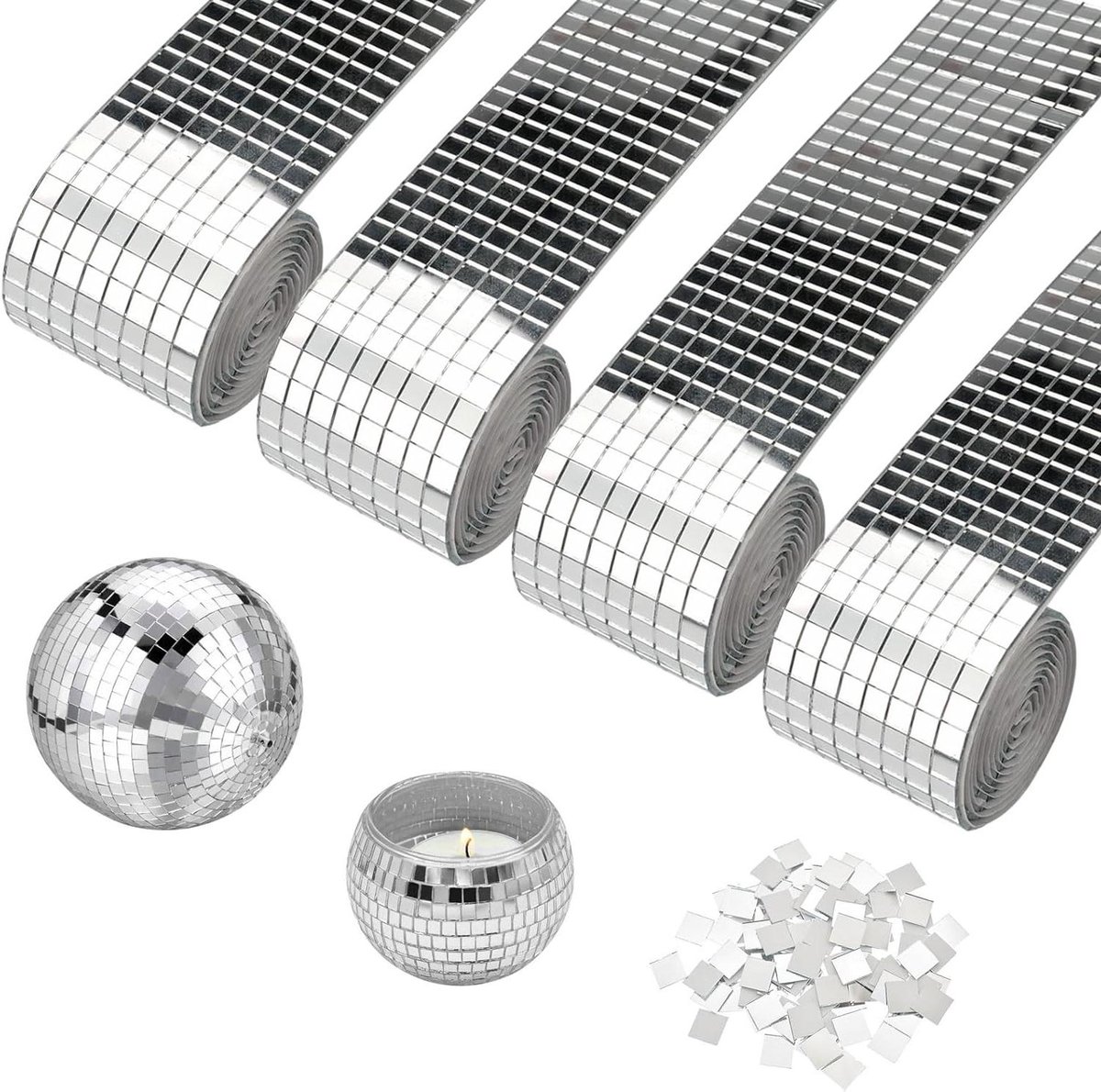 Allecto Plus - Zelfklevende Spiegelmozaïekspiegels 5x5 mm, Set van 4 rollen voor Thuisdecoratie - 6400 Stuks