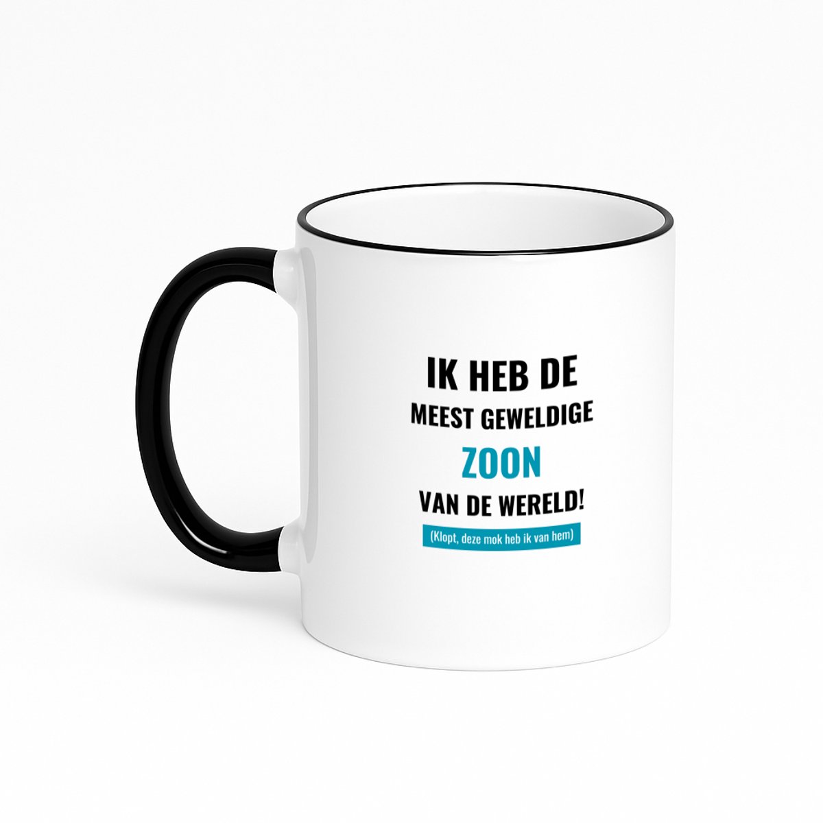 Hacebo® - ik heb de meest geweldige zoon van wereld (klopt, deze mok heb ik van hem) koffiebeker met gekleurde rand zwart - de meest geweldigste zoon - thee mok - koffie beker - verjaardagscadeau - verjaardag - koffiemok - 330 ML