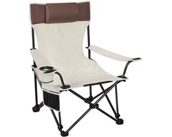 Campingstoel met Hoofdsteun & Bekerhouder - Opvouwbare Lichtgewicht Vouwstoel met Opbergtas - Voor Wandelen, Strand & Picknick - Beige