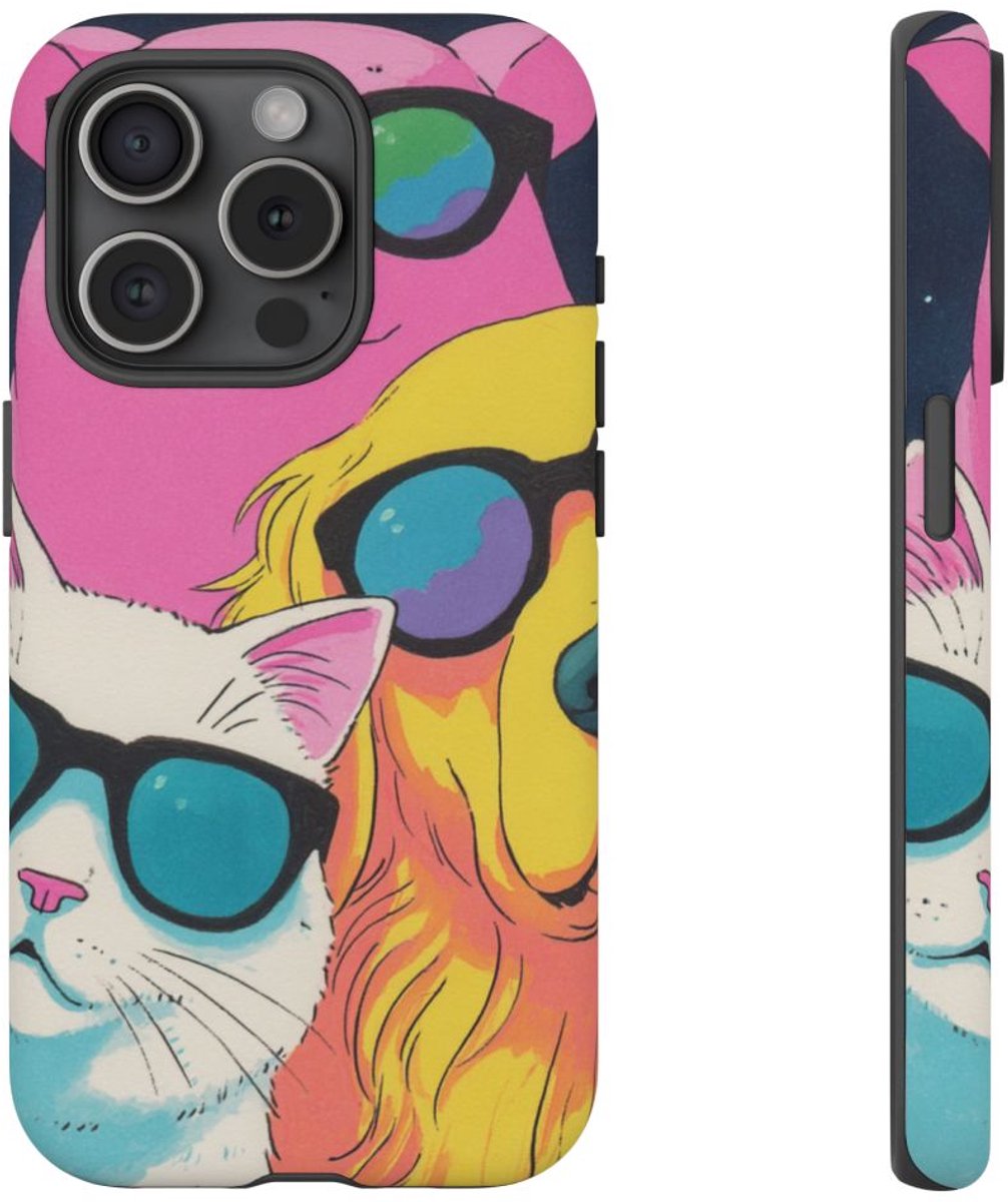 Coole Varken, Kat en Hond met Zonnebrillen – Telefoonhoesje Geschikt voor iPhone 15 Pro