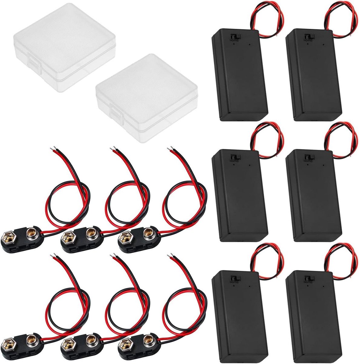 Image of 6 stuks batterijhouders met aan/uitschakelaar en kabel voor 9V batterijen - Arduino elektrisch speelgoed - batterijclip en opbergdoos inbegrepen
