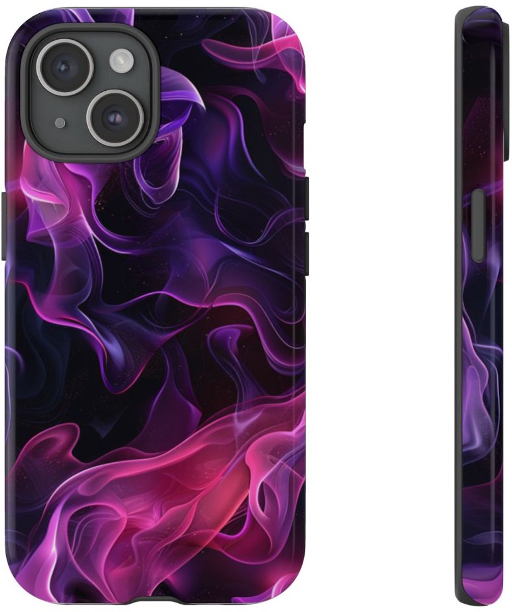 Violette en Roze Abstracte Vlammen – Telefoonhoesje Geschikt voor iPhone 15