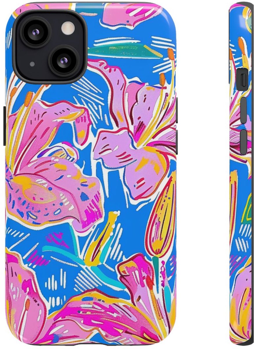 Felroze en Gele Bloemenprint – Telefoonhoesje Geschikt voor iPhone 13