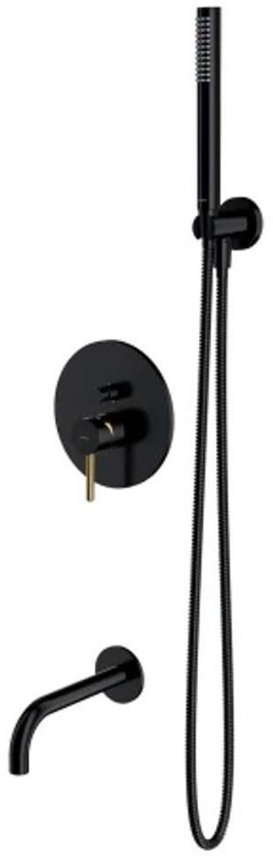 OMNIRES Y - Vrijstaande badmengkraan, 3-gats installatie, met inbouwdeel, met accessoires, zwart/goud SYSYW01BLGL