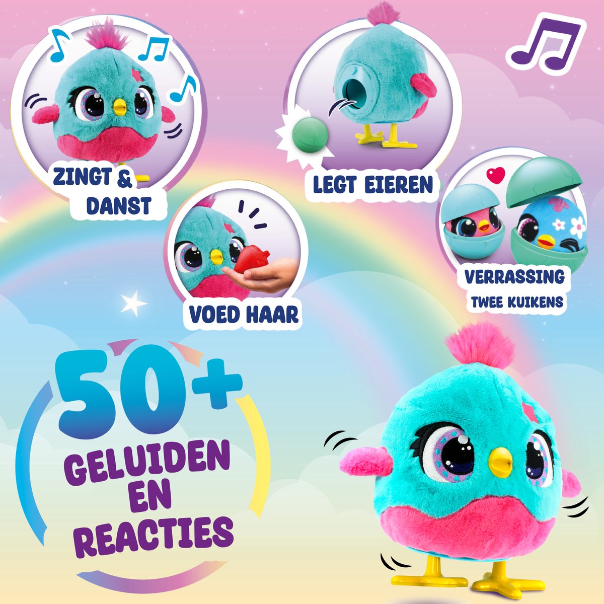 Jumbo - Funtasy Family - Chick-a-boo - Vanaf 3 jaar - Interactieve knuffel - Speelgoed met geluid - Zingt, danst en legt kuikens — afbeelding 4