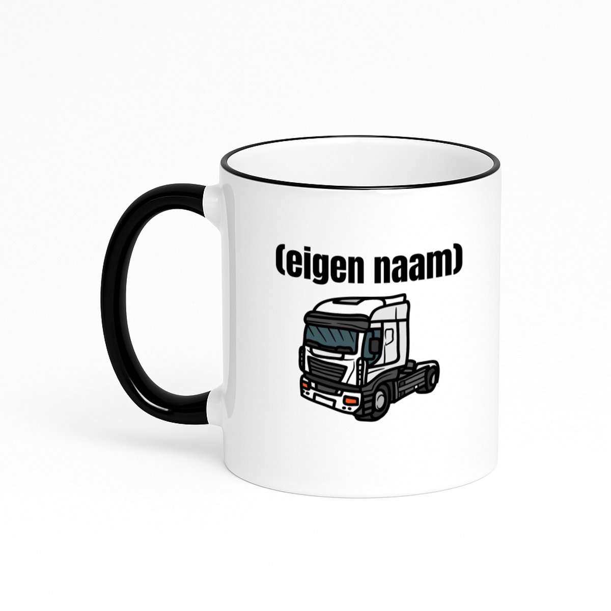 Hacebo® - vrachtwagen kop stuk met eigen naam koffiebeker met gekleurde rand zwart - vrachtauto chauffeurs - thee mok - koffie beker - iemand die houdt van vrachtwagens - verjaardag - cadeau - kado - geschenk - koffiemok - 330 ML