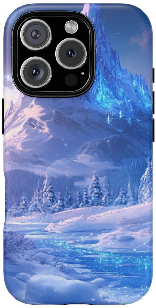 Sneeuwlandschap met Fonkelende Rivier – Telefoonhoesje Geschikt voor iPhone 16 Pro