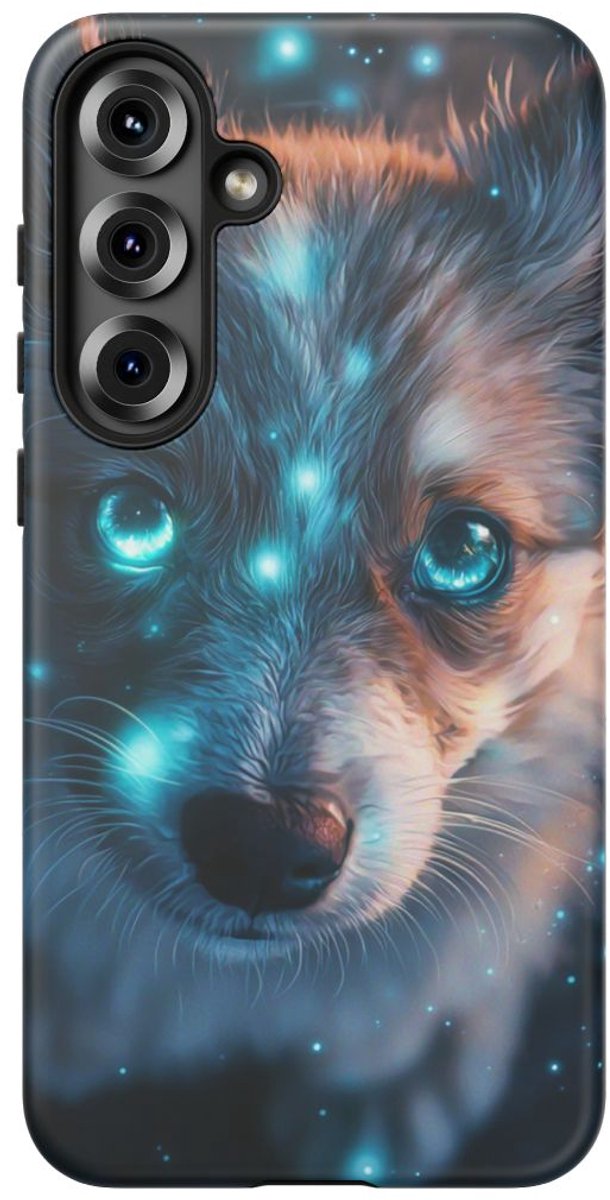 Schattige Puppy met Lichtgevende Ogen – Telefoonhoesje Geschikt voor Galaxy S25 Plus