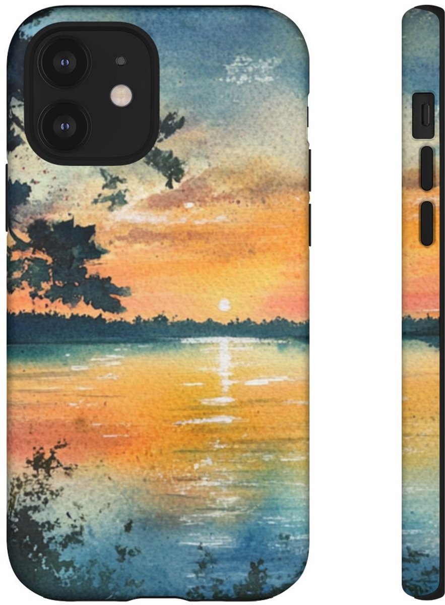 Zeilboot bij Schemermeer in Aquarel – Telefoonhoesje Geschikt voor iPhone 12
