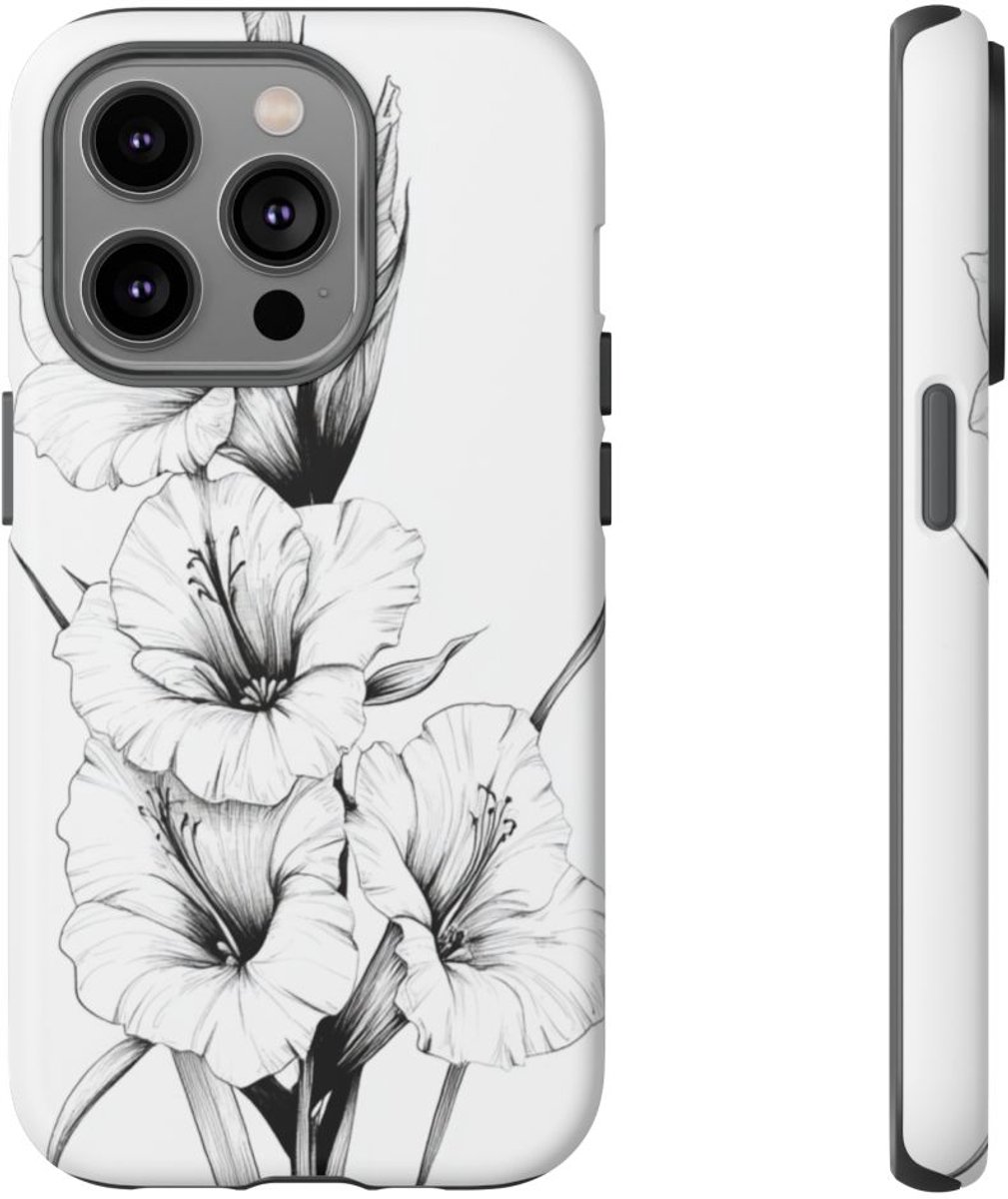 Fijne Lijn Gladiolen Bloemmotief – Telefoonhoesje Geschikt voor iPhone 14 Pro
