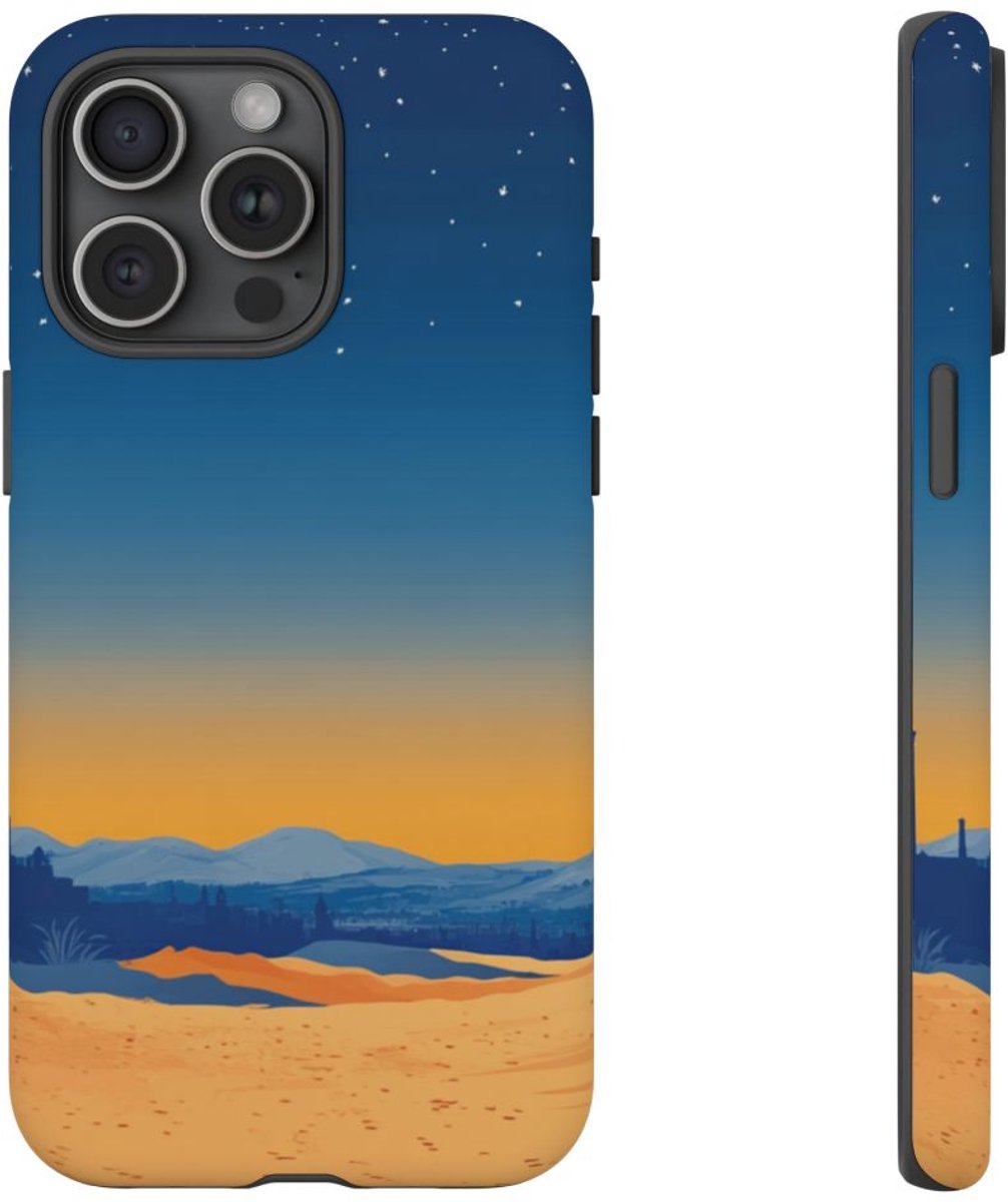 Woestijnlandschap bij Nacht – Telefoonhoesje Geschikt voor iPhone 15 Pro Max
