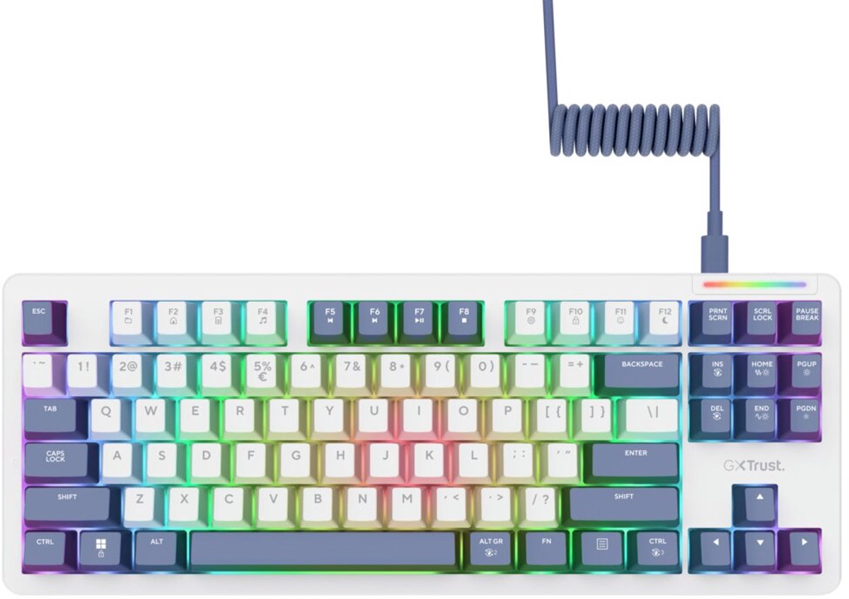 Trust GXT 872 Xyra - Gaming Toetsenbord - Mechanisch met Lineaire LEOBOG Seiya Switches - Hot-swappable - TKL - RGB - Bedraad - PC/PS5 - QWERTY US - Wit