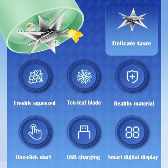 Sapcentrifuge - Draagbare blender - Multifunctionele draagbare sapcentrifuge - draagbare sapcentrifuge met deksel - Fitness sapvat - digitaal display - oplaadbaar via USB - draagbare sapcentrifuge met deksel- Enkel kopje met dubbel deksel- direct-wit van Merkloos — afbeelding 4
