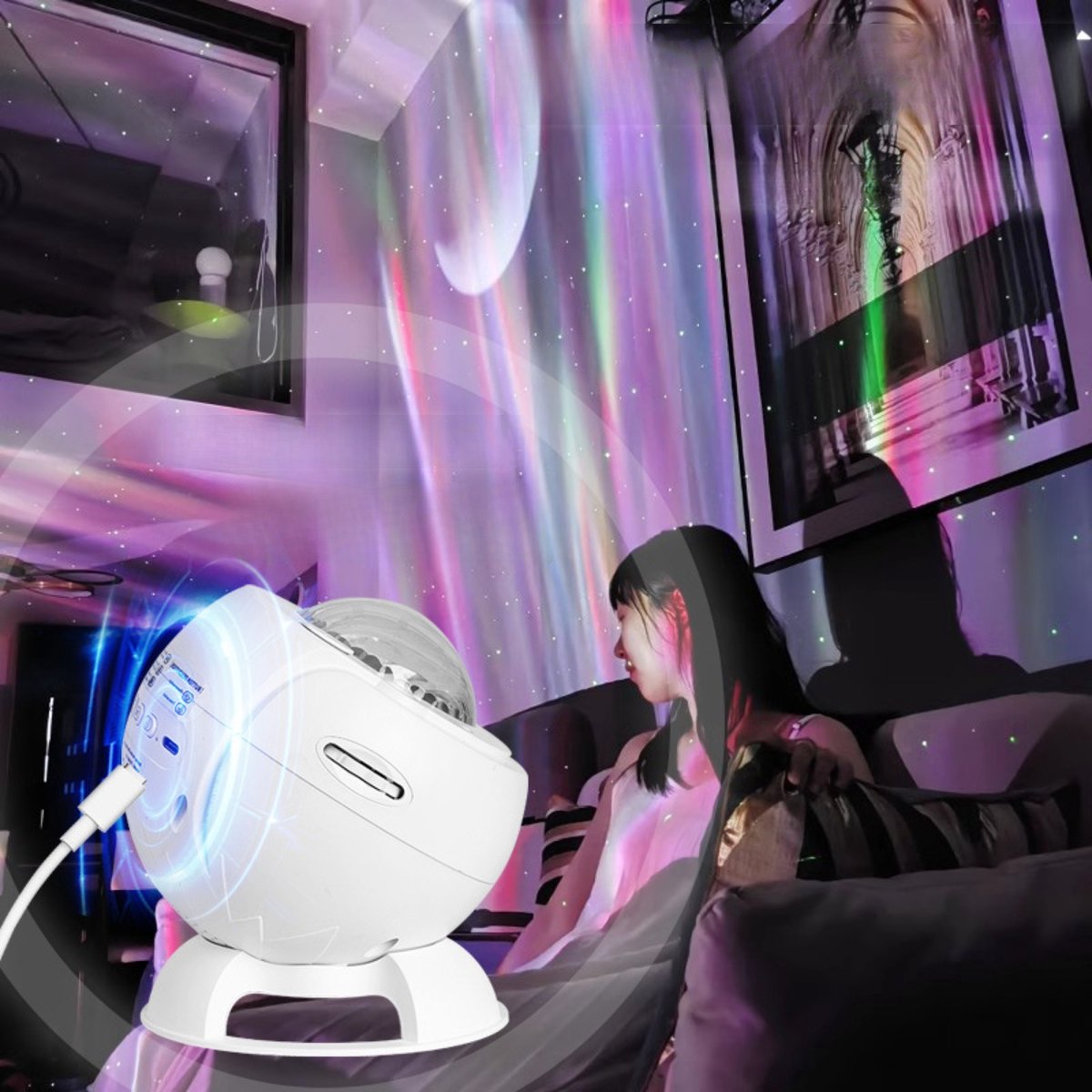 CHIWIN Sterrenprojector Kinder Nachtlicht — 360 Graden Rotatie — met Afstandsbediening Bluetooth Muziek en 10 Aurora Effecten — voor Slaapkamer En Woonkamer Decoratie
