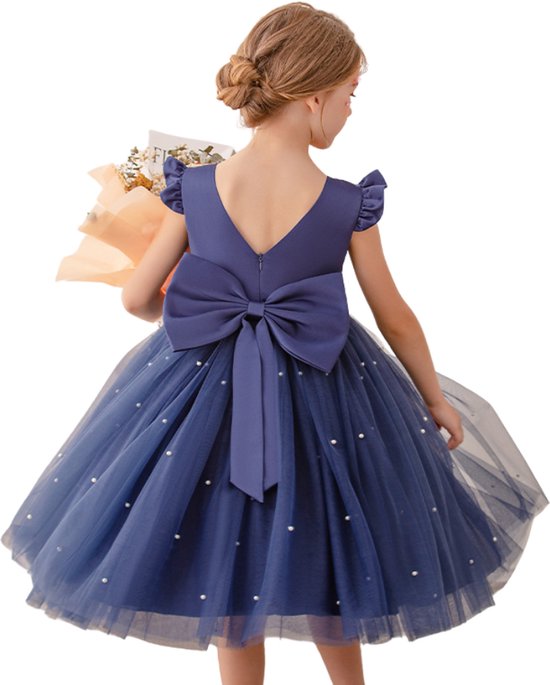 Joya Kids® Bruidsmeisje jurk Meisje Donker Blauw met Strik