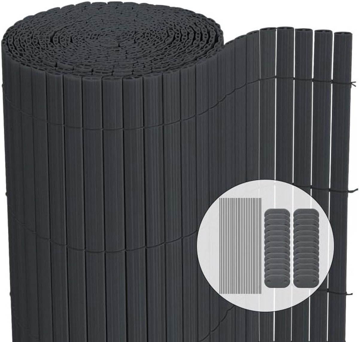 Privacyscherm extra versterkt met dubbelzijdige bevestigingsclips voor tuin balkon en terras - Corrosiebestendig en weerbestendig - 80 x 500 cm - Grijs