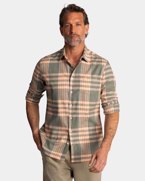 NZA - Chemise à carreaux verte et orange à manches courtes