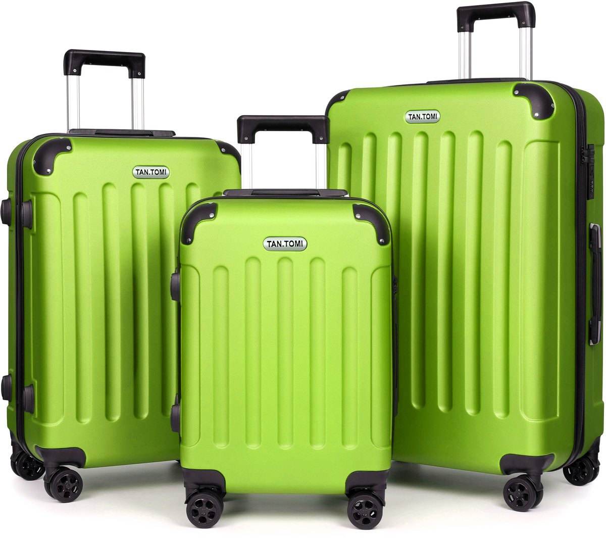 TAN.TOMI Kofferset - 3 Delig - 100L Handbagage + 65L +41L - Reiskoffer met 4 wielen - Ruimbagage - Cijferslot - Reiskoffer - Trolley Koffer met Wielen - Groen