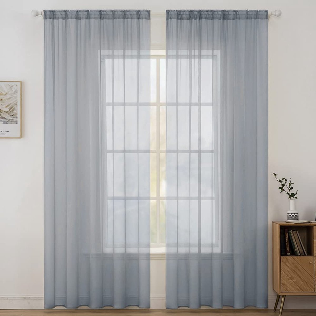 Ibenzoa Transparante Voile Gordijnen Set van 2 voor Slaapkamer en Woonkamer - Donkergrijs 280x140 cm