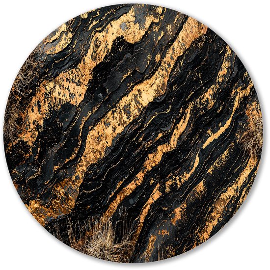 Luxe zwart-goud abstract design - Textuur schilderij rond - Rond wandpaneel texturen - Abstract expressionisme - Forex wanddecoratie - Scandinavische muurdecoratie - muurcirkel forex 100x100 cm