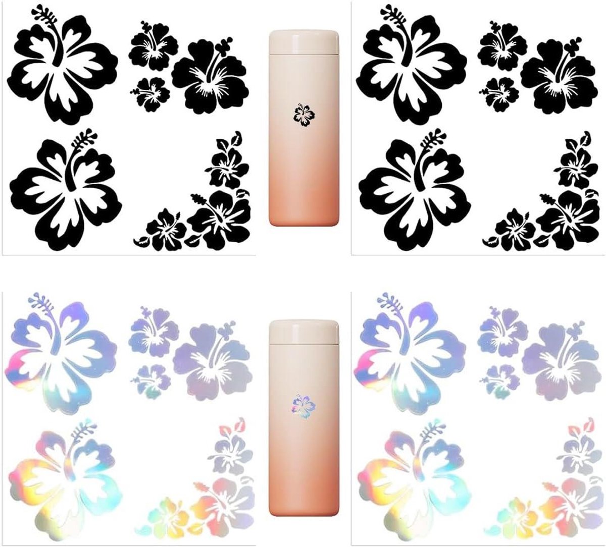 Allecto Plus - Autostickers 4 vellen hibiscus waterdicht voor vrachtwagen motorfiets deur muur laptop - zwart, veelkleurig.