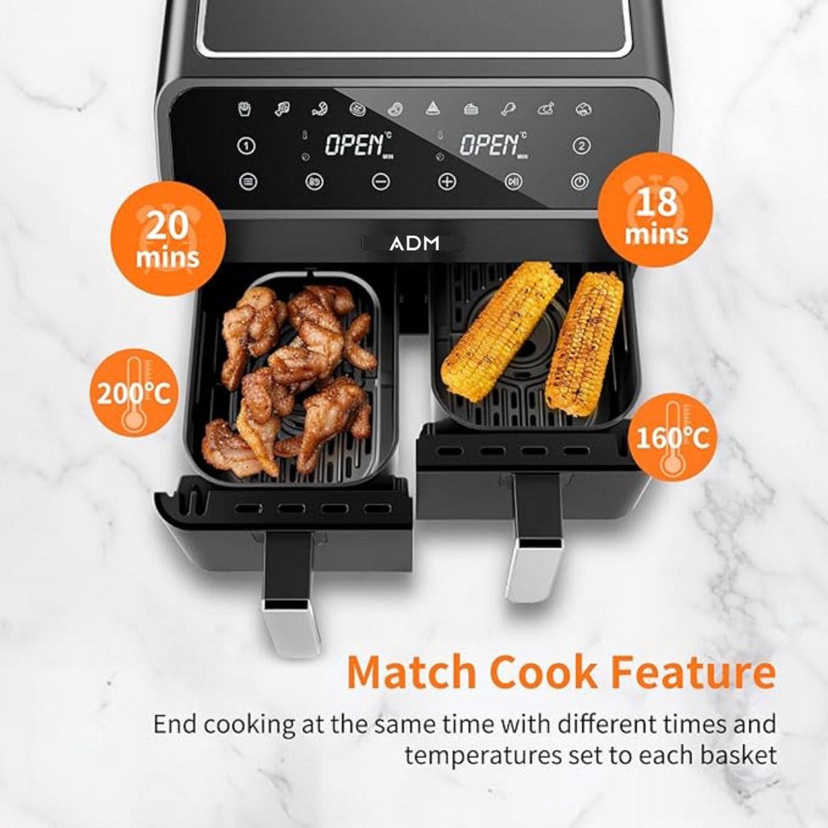 TD Air - Dubbele Airfryer XXL - Dubbele Mand - 8 Liter - Zwart