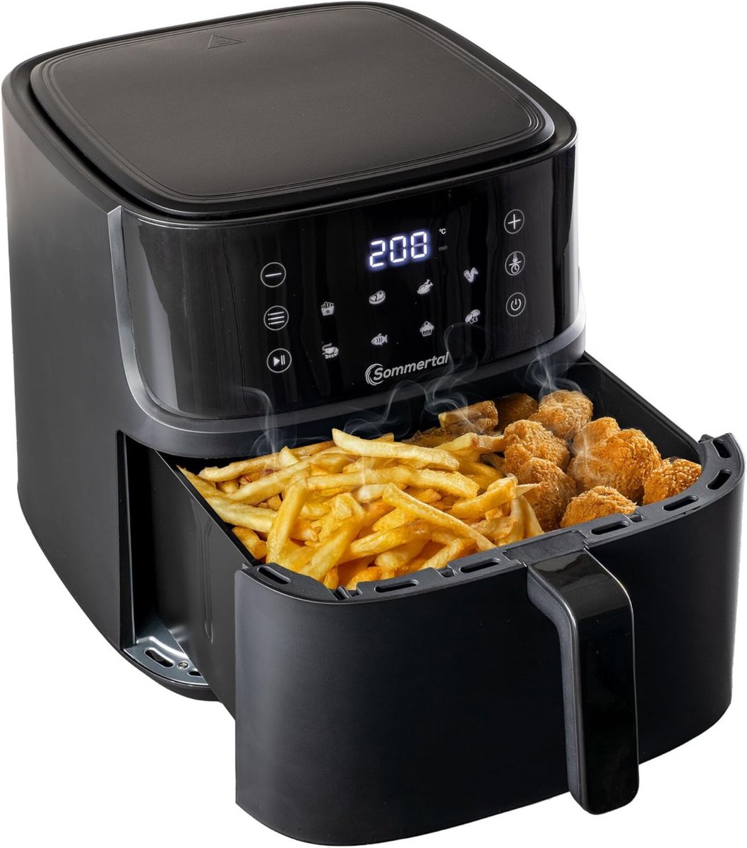 Sommertal heteluchtfriteuse HF760-7,6L XXL Airfryer - touchscreen, 8 programma's, 2000 watt - energiezuinig en gezond - grote friteuse - Air Fryer