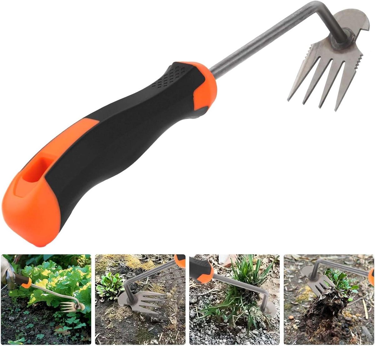 Allecto Plus - Handonkruidsteker voor tuinieren met lange rubberen handgreep en 4-tands mangaanstaal - Effectieve onkruidverwijderaar voor de tuin