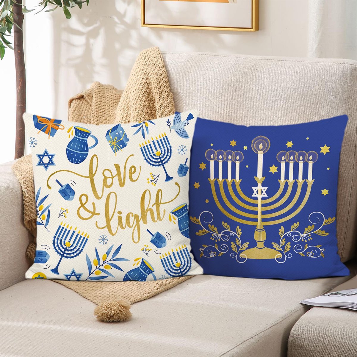 Ibenzoa Winterse Kussenhoezen voor Feestelijke Sfeer, Set van 2, 45 x 45 cm wit blauw