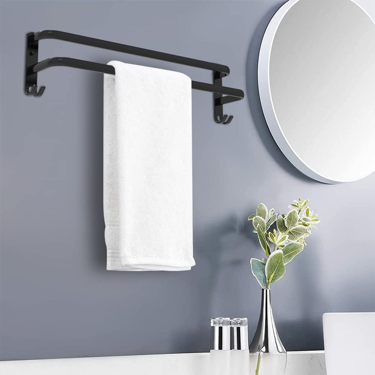 Ibenzoa® Moderne wandhanddoekhouder met 2 niveaus voor badkamer en keuken, zwart en wit, 50 cm