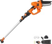 2-in-1 8 inch borstelloze mini-kettingzaag met 2x 4,0Ah-accu's, telescopische takkenzaag met 180° gebogen kop, verstelbare stok tot 4,6 m