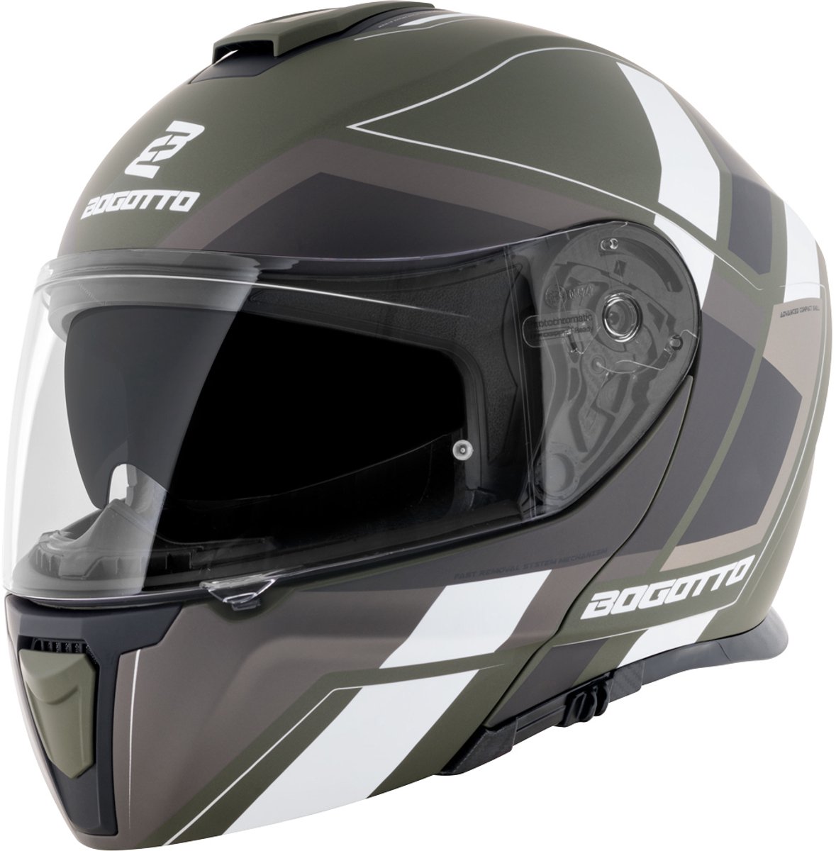 Bogotto FF403 Murata Zwart Groen Wit Systeemhelm - Maat XS - Helm