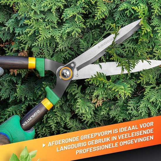 Hedge Trimmer - Robust garden and shrub shears with serrated edge SK5 carbon steel ergonomic ash wood handle and impact buffer for sustainable and efficient garden maintenance. — afbeelding 5