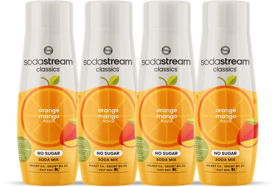 SodaStream Classics Orange Mango Zero siropen - Sinaasappel-mango smaak - Extra vitaminen en mineralen - Goed voor 36L bruisende drank - 4 stuks - 4x440ml