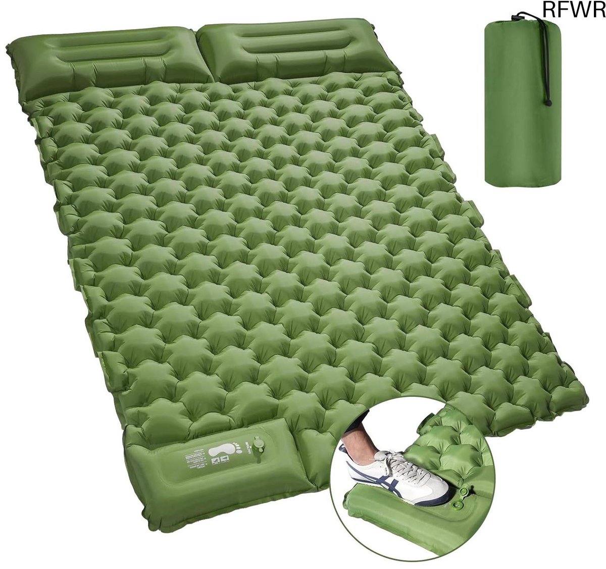 RFWR® Dubbel Opblaasbaar Luchtbed voor 2 Personen - Ultralichte Campingmat 195 x 125 x 10 cm met Luchtpomp
