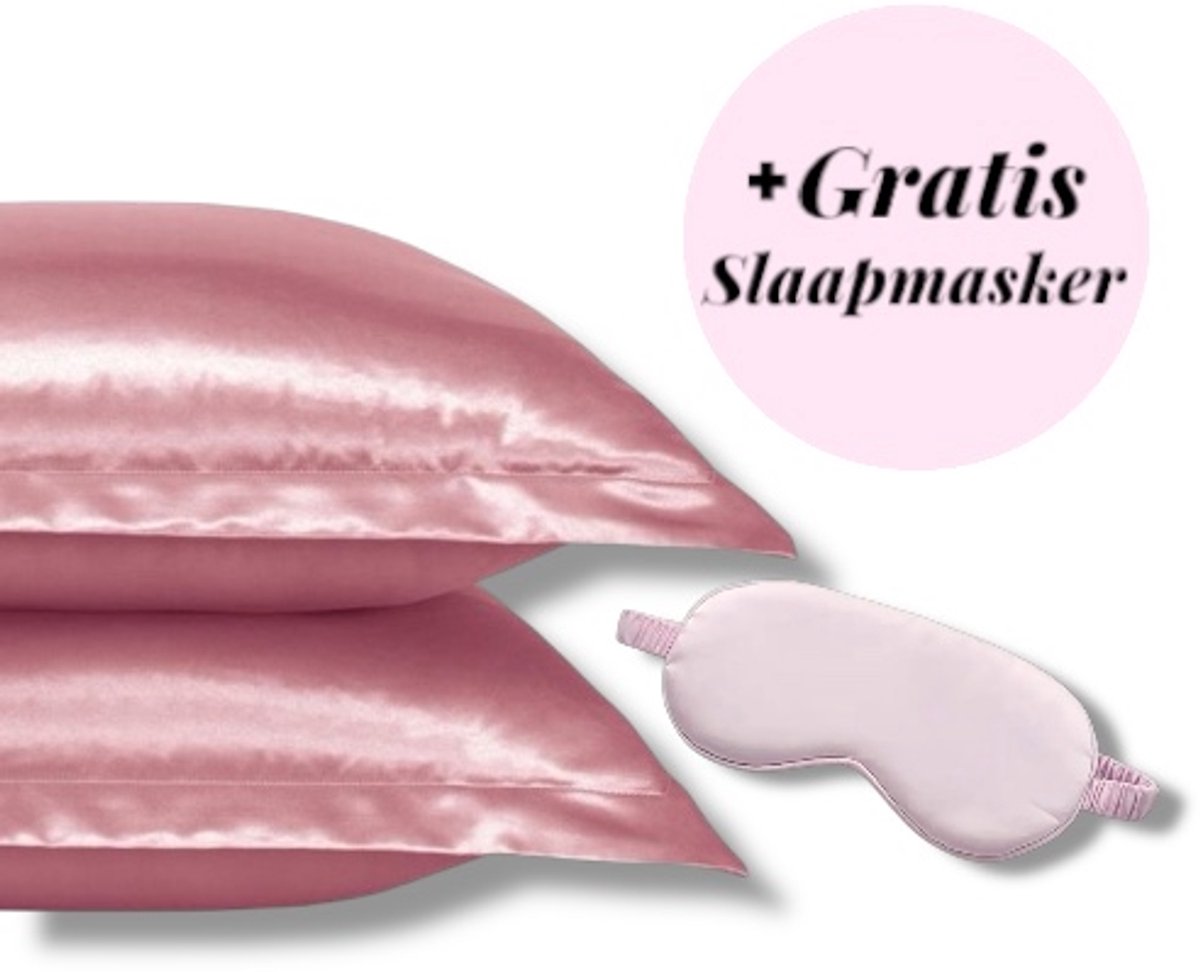 Beauty Silk - Kussenslopen - 60x70 - 2 stuks - Glans Satijn - Roze