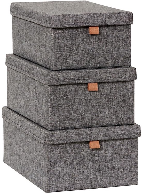 Ibenzoa® Set de 3 Boîtes de rangement élégantes et fonctionnelles avec couvercle en tissu Grijs de haute qualité